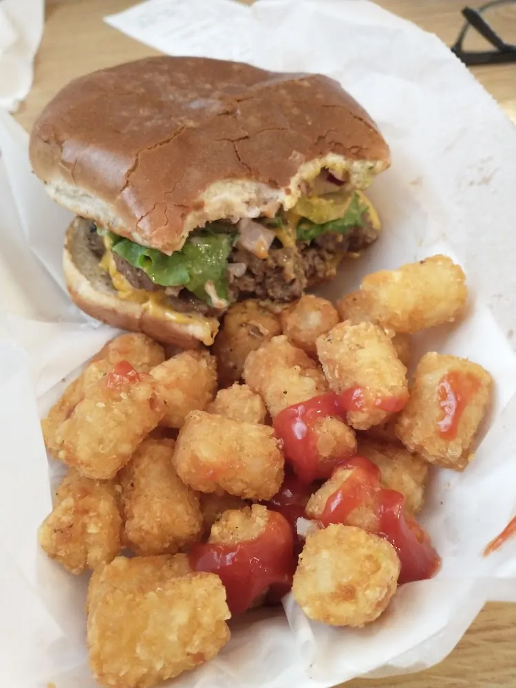 Double Cheese Burger with Tater Tots